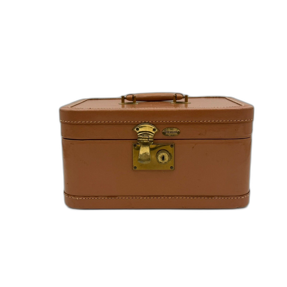 Vtg Maxmillian New York Train Case 1950s Luggage Make Up Camel Brown Travel